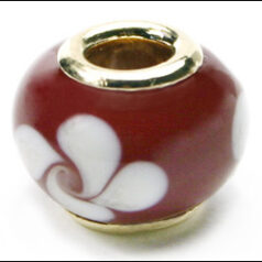 Pandora style lampwork glass bead - large hole w/gold plated core, 1pc.