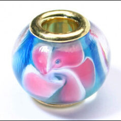 Pandora style lampwork glass bead - large hole w/gold plated core, 1pc.