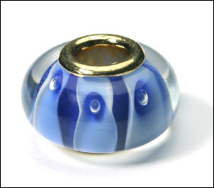 Pandora style lampwork glass bead - large hole w/gold plated core, 1pc.