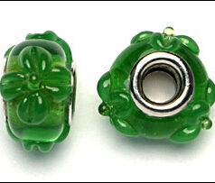 Pandora style lampwork glass bead - 13x9mm large hole w/silver plated core
