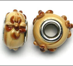 Pandora style lampwork glass bead - 13x9mm large hole w/silver plated core